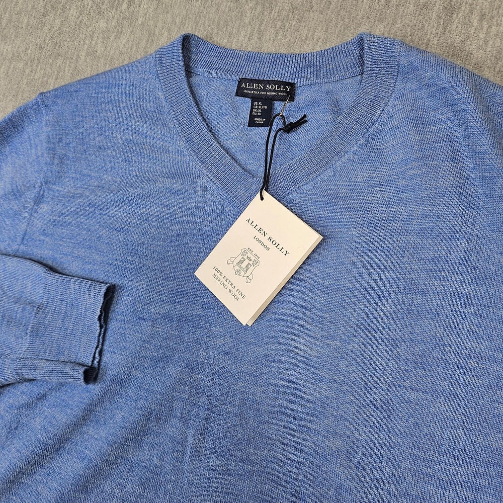 Allen Solly Sweater Mens XL Blue V-Neck Pullover 100% Extra Fine Merino Wool